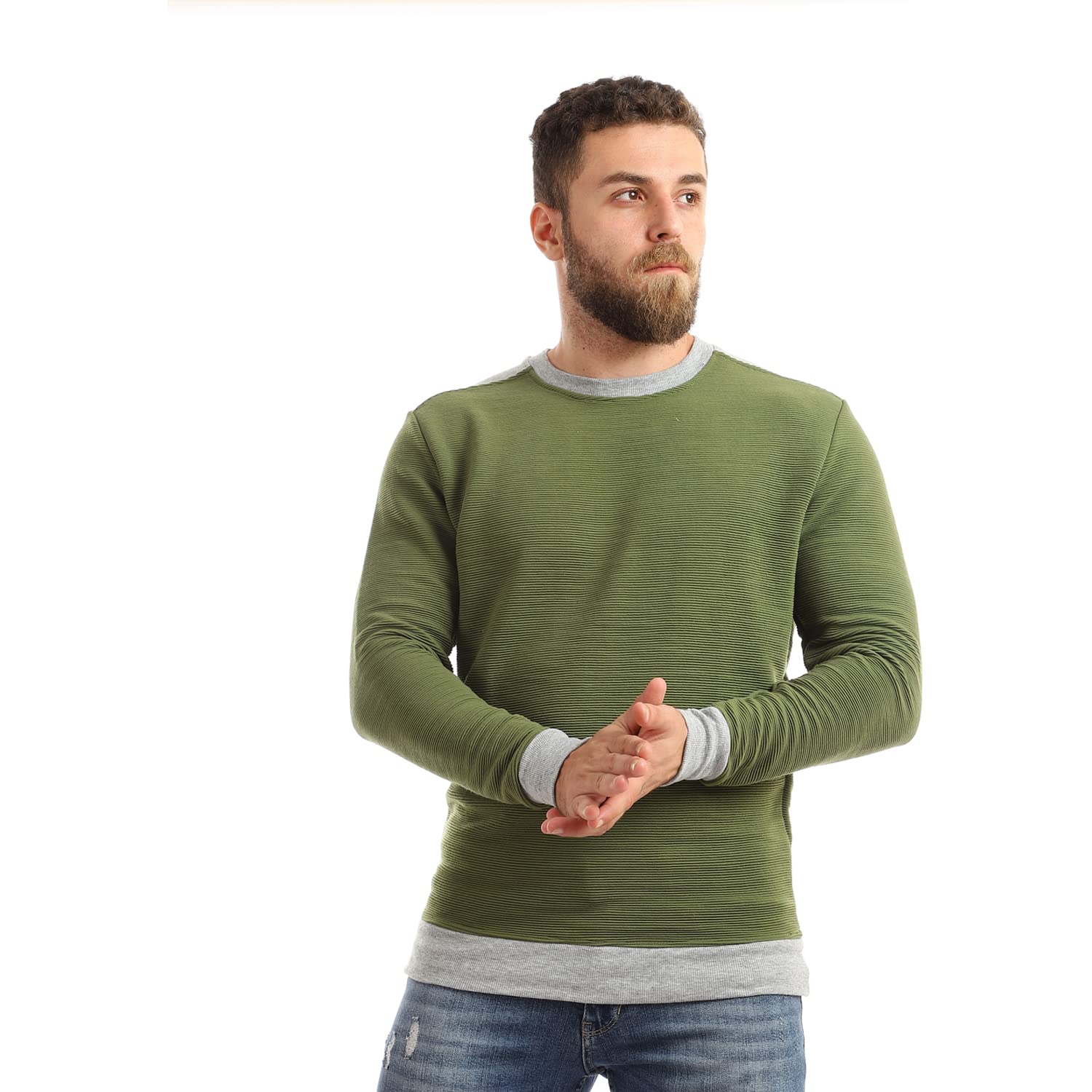 سويت شيرت رجالي بياقة دائرية وأكمام طويلة