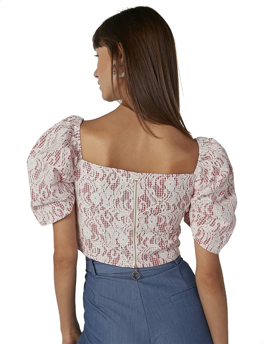 2Xtremz Lace V-Neck Puff Short Sleeves Blouse For Women