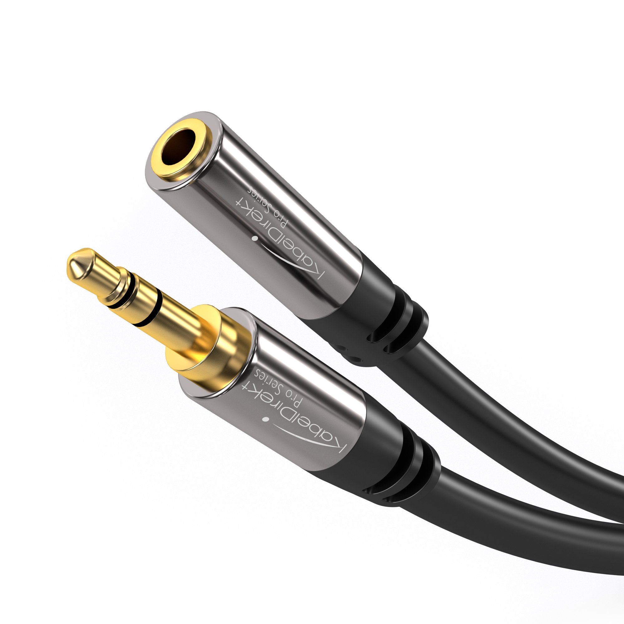 KabelDirekt 325 2m Headphone Extension Lead Cable, 3.5mm connectors (aux audio male jack plug/female jack, practically unbreakable metal casing, perfect for headphones) black