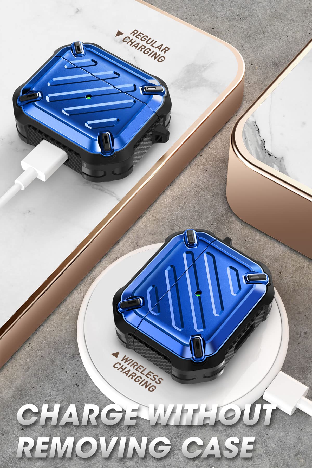 جراب Supcase Unicorn Beetle Pro Series مصممة لـ AirPods 3 (2021)، جراب واقي قوي للجسم بالكامل مع مشبك كارابيني لـ AirPods الجيل الثالث (أزرق)