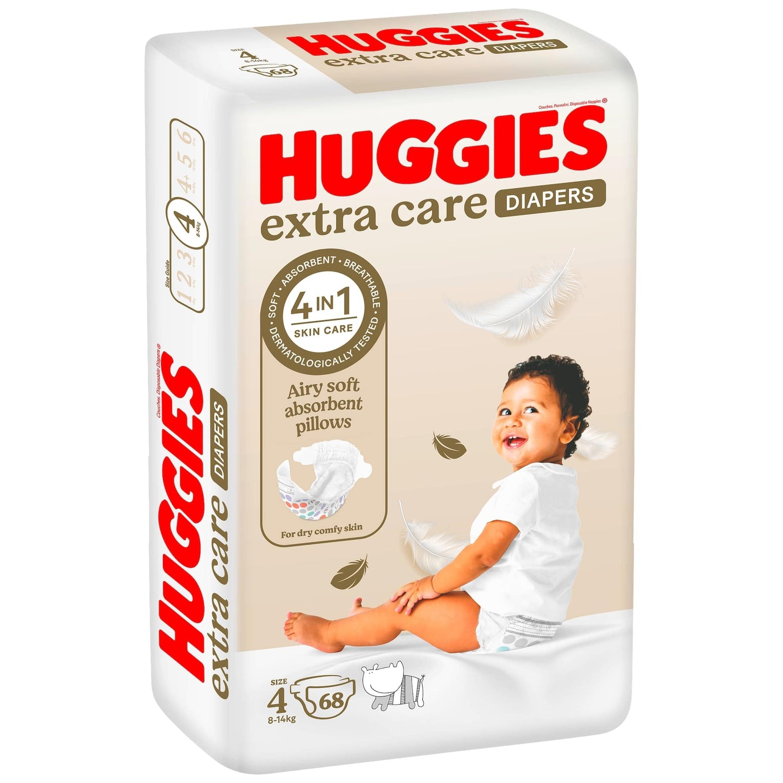 Huggies extra care diaper size 4, 8-14kg, 68pcs - made in europe
