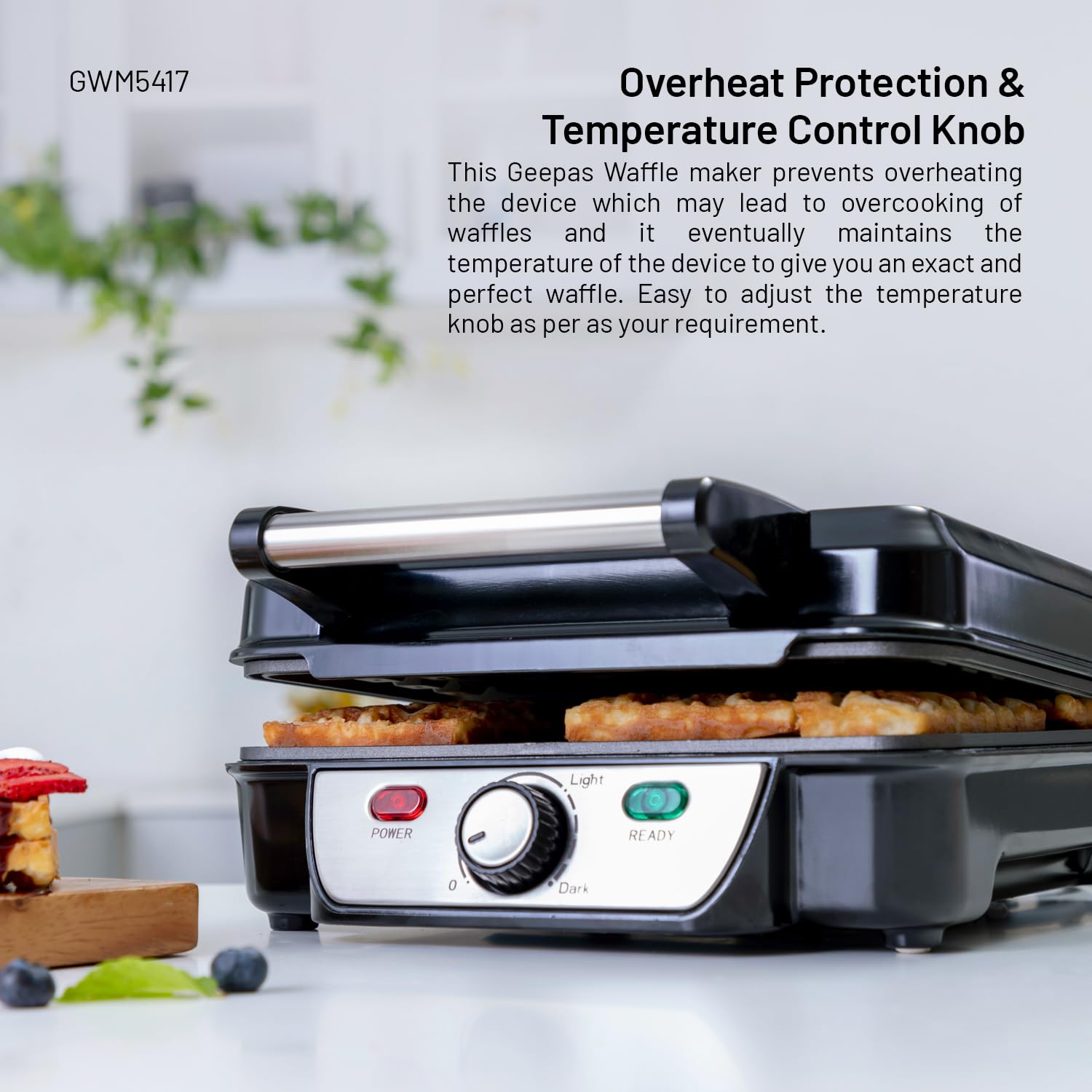 Geepas GWM5417 Electric Waffle Maker 1100W- 4 Slice Non-Stick Electric Belgian Waffle Maker with Adjustable Temperature Control- Have Scratches
