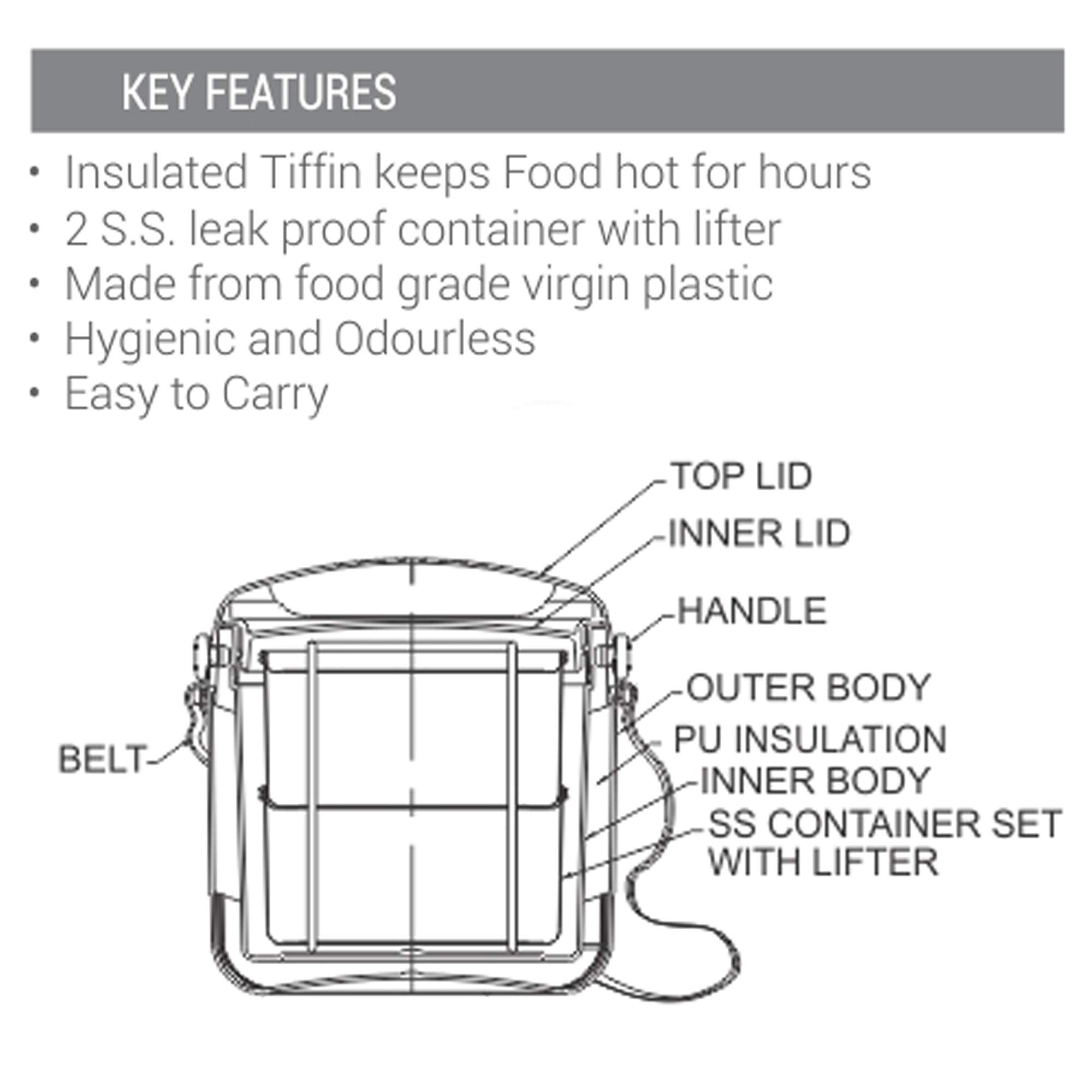 MILTON Econa Deluxe 2 Inner Stainless Steel Tiffin Box, Pink