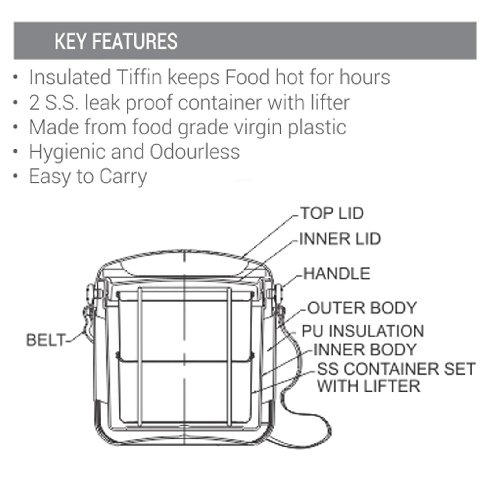 MILTON Econa Deluxe 2 Inner Stainless Steel Tiffin Box, Pink