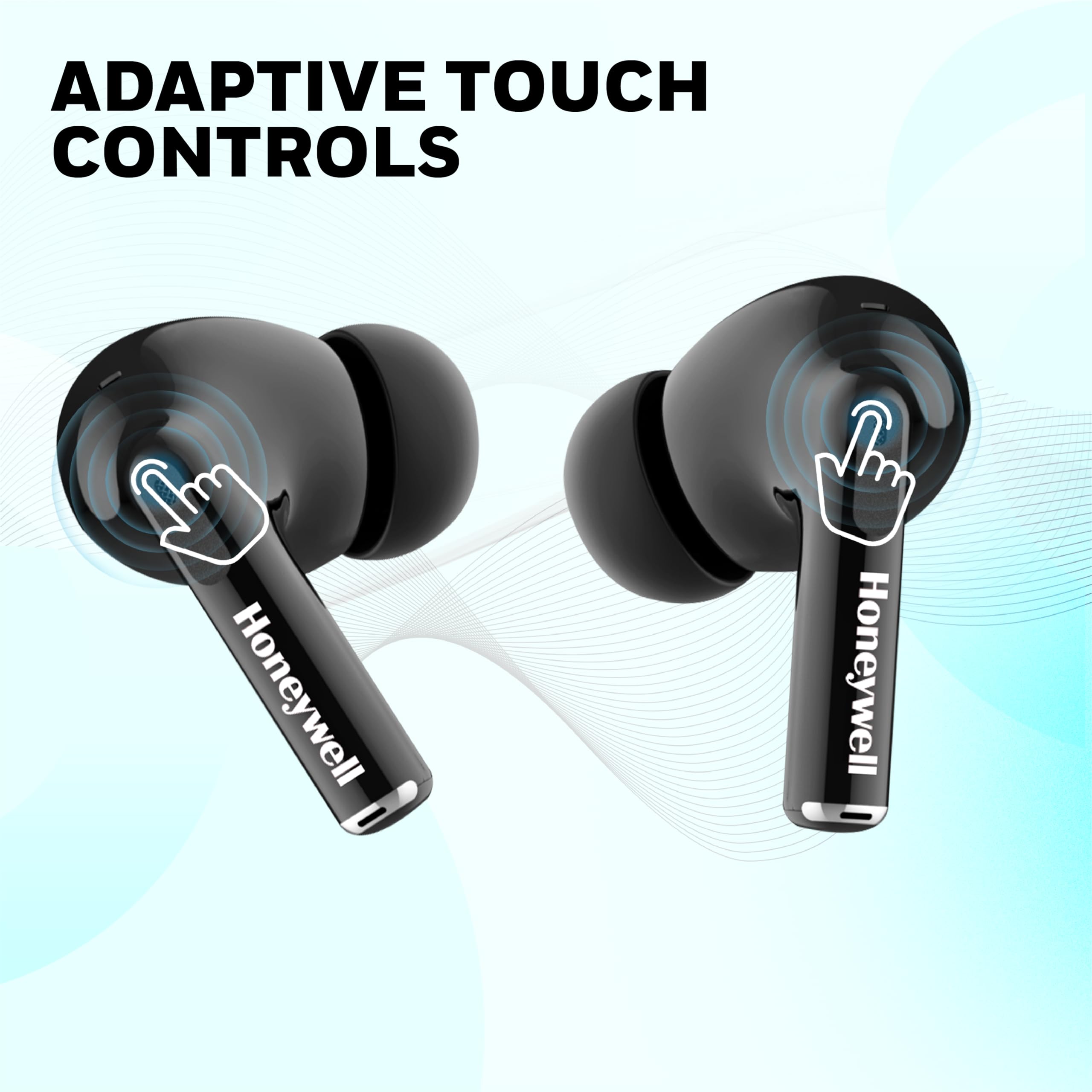 Honeywell Moxie V1200 True Wireless Bluetooth Earbuds – 26H Playtime, Type-C Fast Charging, IPX4 Water Resistant, Bluetooth 5.3, Touch Control, Voice Assistant – Black