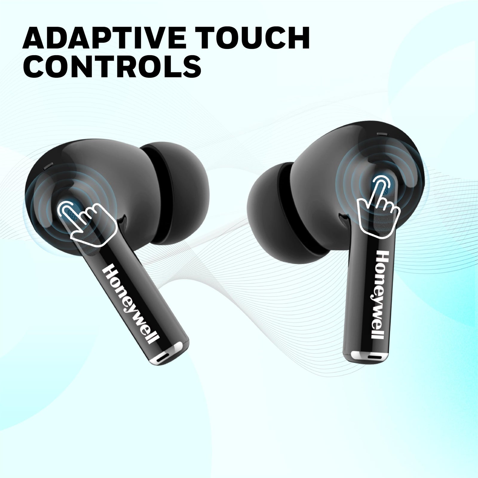 Honeywell Moxie V1200 True Wireless Bluetooth Earbuds – 26H Playtime, Type-C Fast Charging, IPX4 Water Resistant, Bluetooth 5.3, Touch Control, Voice Assistant – Black