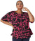 Splash High Low Patterned Short Sleeves Round Neck Blouse for Women - Fuchsia & Black - Safqqa Egypt