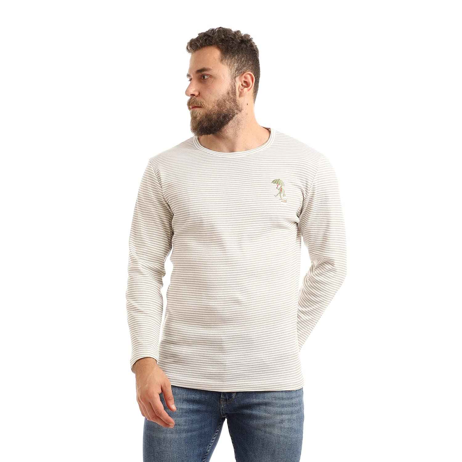 Offcliff Men’s Striped Long Sleeve Crew Neck Top