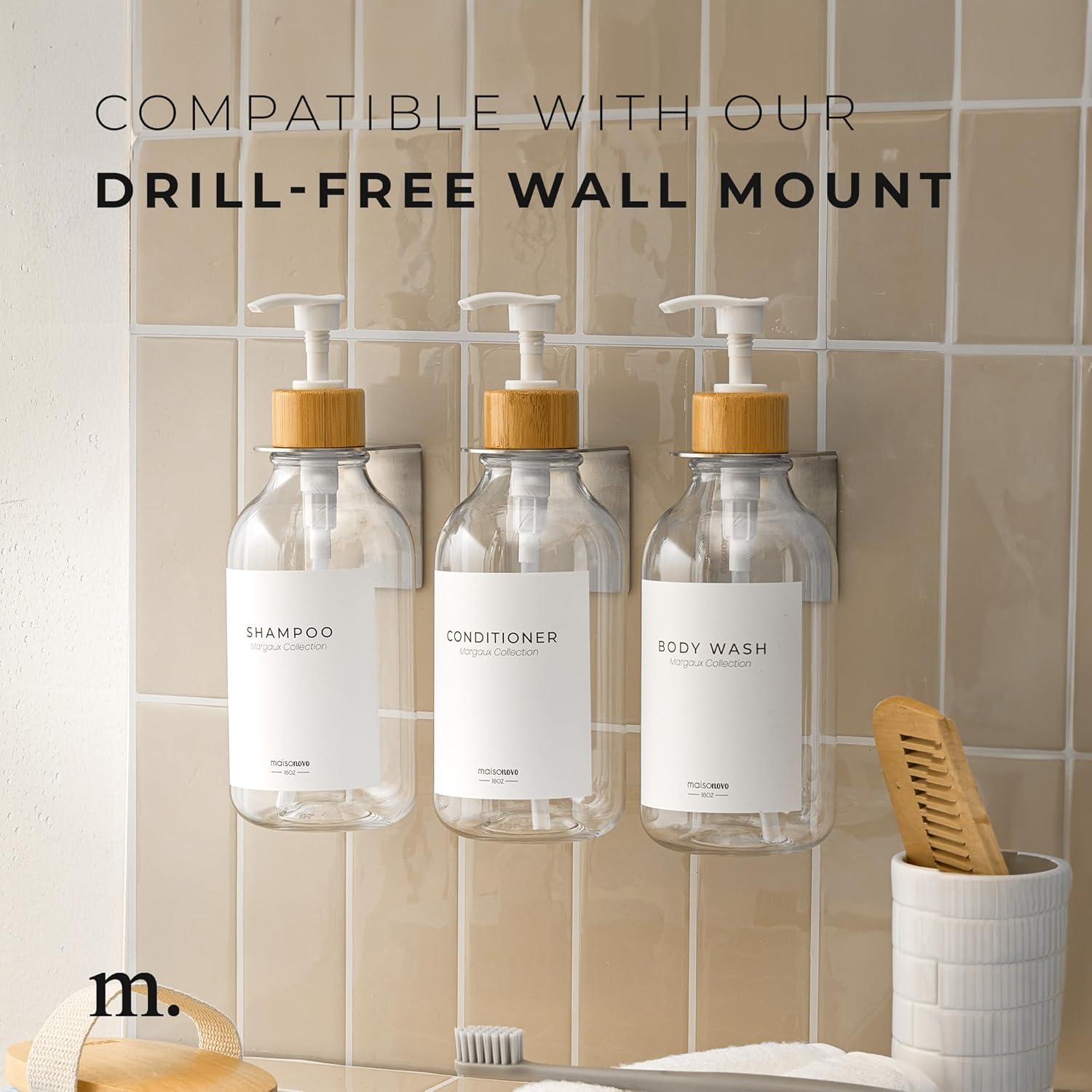 زجاجات موزع الشامبو والصابون مع مضخة الاستحمام من MaisoNovo (عدد 3 زجاجات) للحفاظ على حمامك منظمًا وبمظهر أنيق.