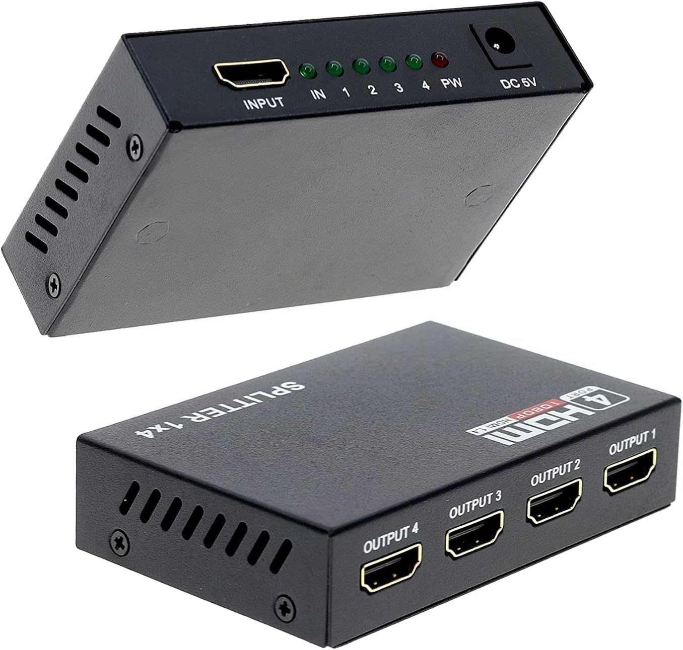 Exon X1049 1x4 HDMI Splitter - 1 In 4 Out Full HD 1080P Duplicate Screen Monitor Switch for PC, PS3/4/5, HDTV, Projector