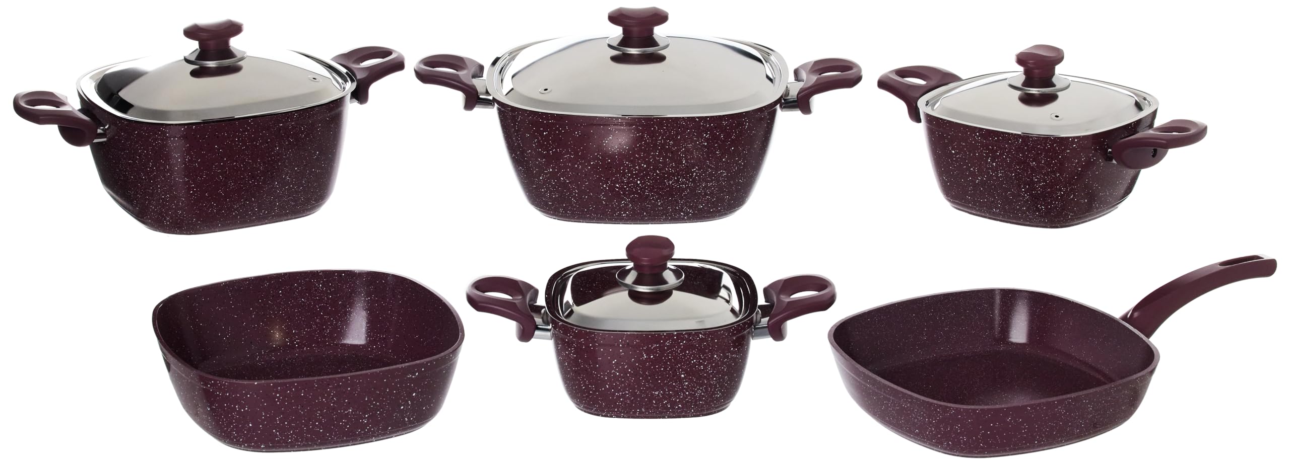 Top Chef 10-Piece Square Granite Cookware Set – Non-Stick & Durable (Pots 18/20/24/28 + Pan 26 + Tray 26 cm)