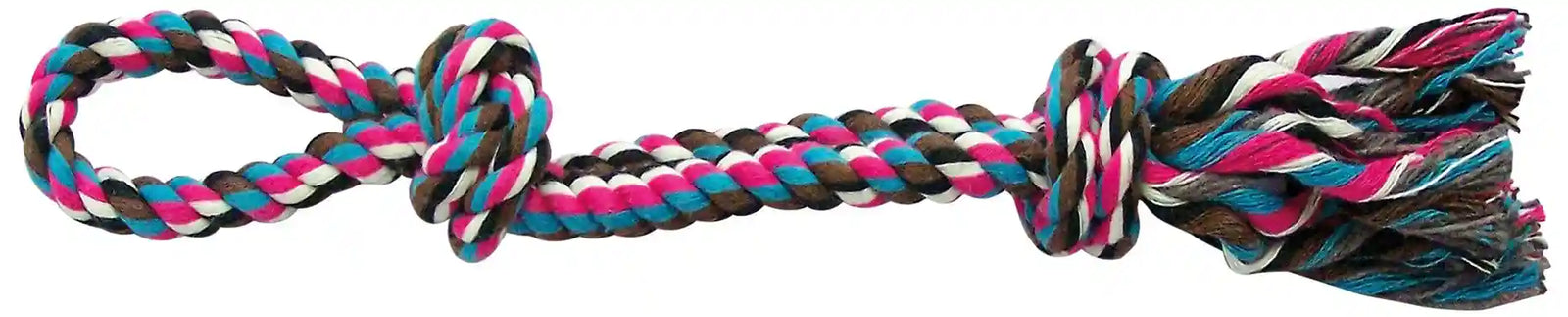 لعبة السحب من دوفوبلاس مصنوعة من قطن قوي ومتين، ومصممة بشكل عقدتين مع حلقتين لمتعة السحب واللعب للكلاب. تساعد على مضغ صحي وتشجع على اللعب التفاعلي بينك وبين كلبك.