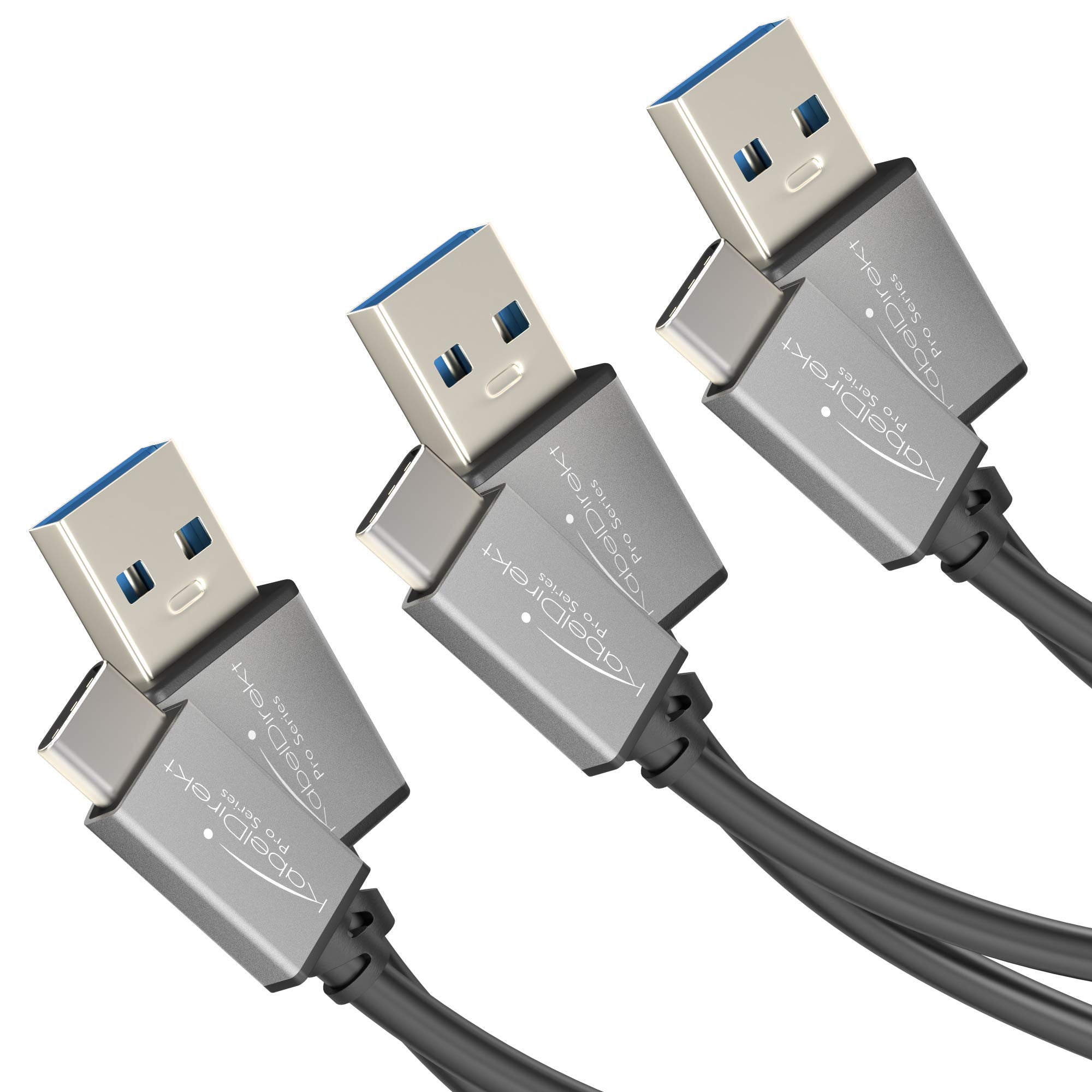 KabelDirekt - سلسلة PRO - كابل شحن سريع USB A 3.0 إلى USB C - مزامنة بيانات فائقة السرعة وشاحن USB C - أسود/رمادي فلكي - حزمة من 3 (0.5 م + 1 م + 2 م)