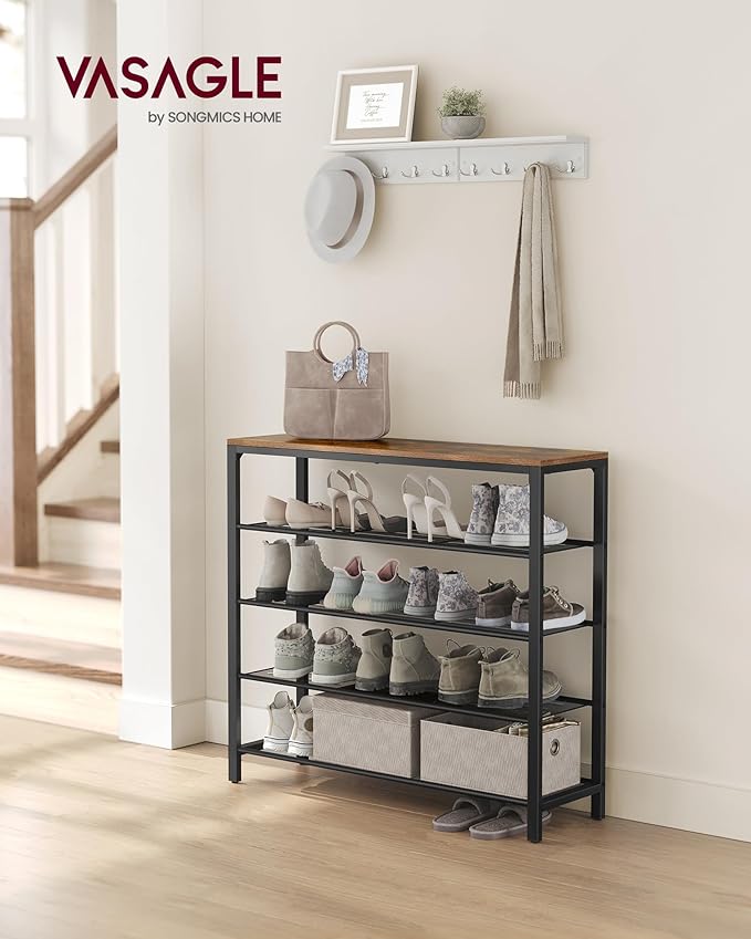 4 Tier Shoe Rack with Mesh Shelves and Top Storage Shelf