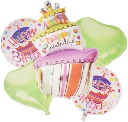 بالون فويل كبير على شكل كيكة عيد ميلاد متعددة الأشكال يمكن ملؤها بالهواء أو الهيليوم تتضمن شفاطة وشريط ساتان مصنوعة خصيصًا لتزيين حفلات أعياد الميلاد 5 قطع - الألوان