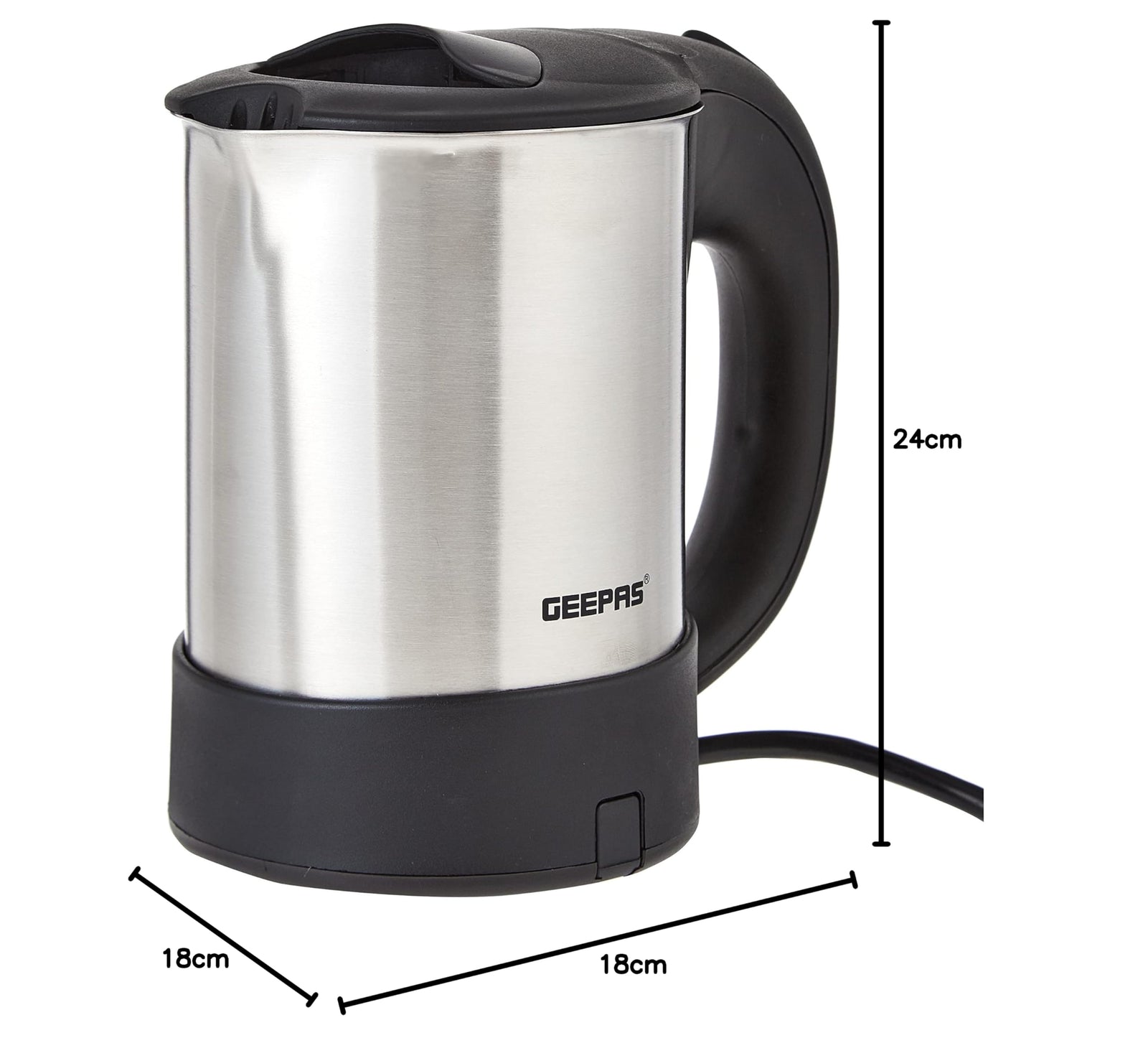 Geepas 0.5 Liters Silver and Black Kettle, GK175