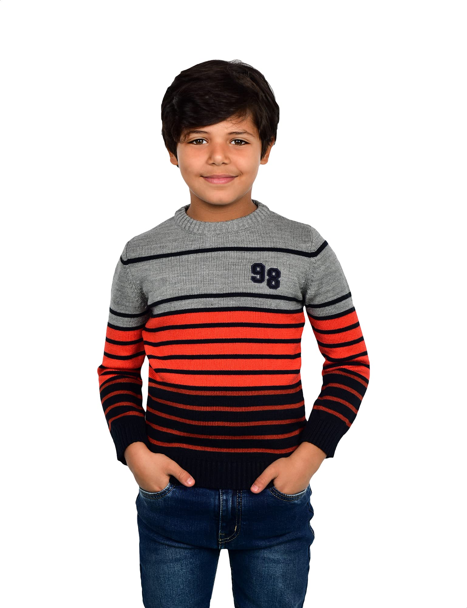 Town Team Ribbed Trims Striped Color Block Pullover For Boys,Durable and easy to wash for everyday use.