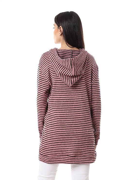 Jamila Women's Striped Hoodie with Kangaroo Pocket and Drawstring