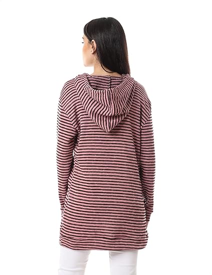 Jamila Women's Striped Drawstring Hoodie with Kangaroo Pockets