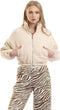 Ravin Women's High Neck Zipped Beige Corduroy Cropped Jacket