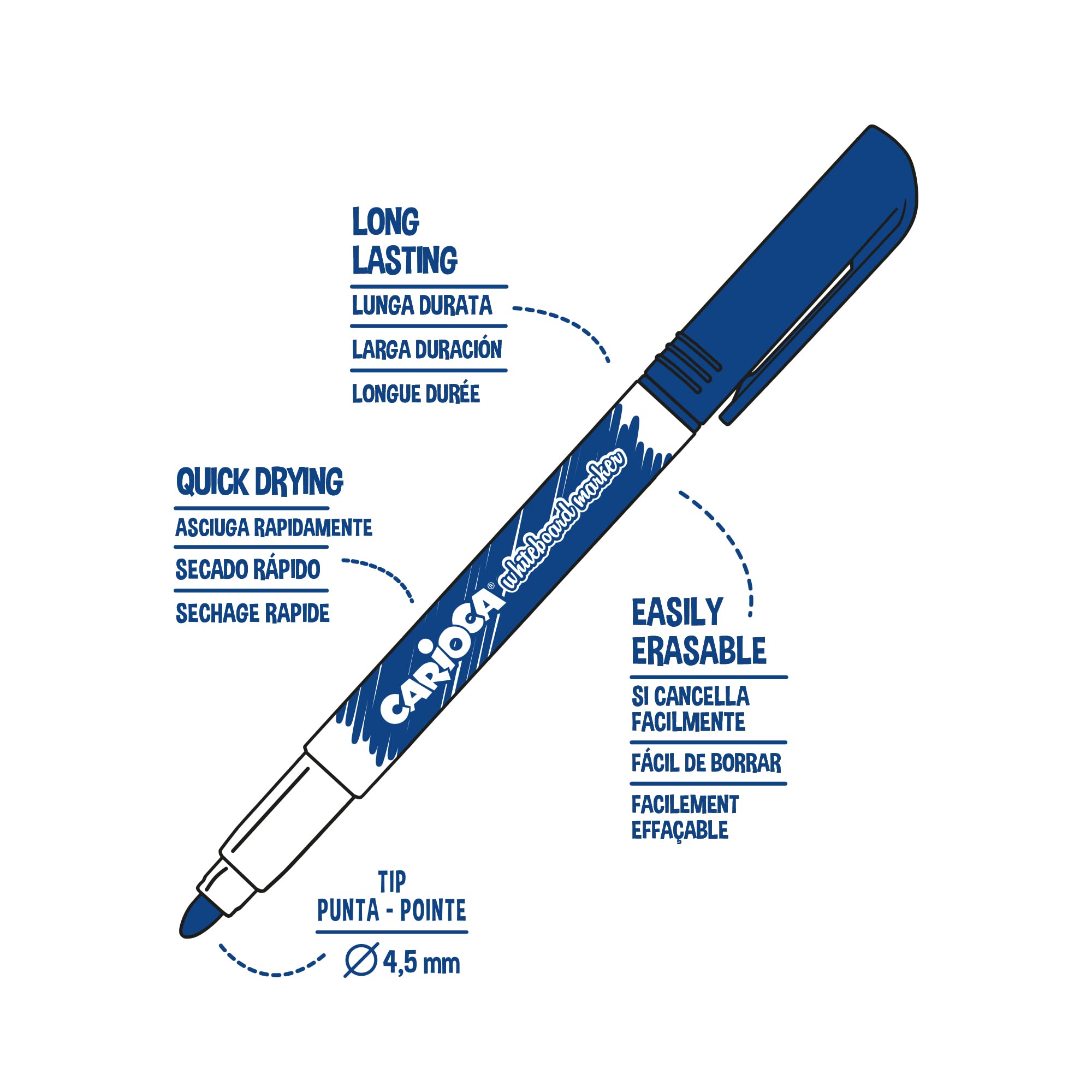 Carioca clip erasable whiteboard markers - assorted colours (pack of 6)- Damage Box