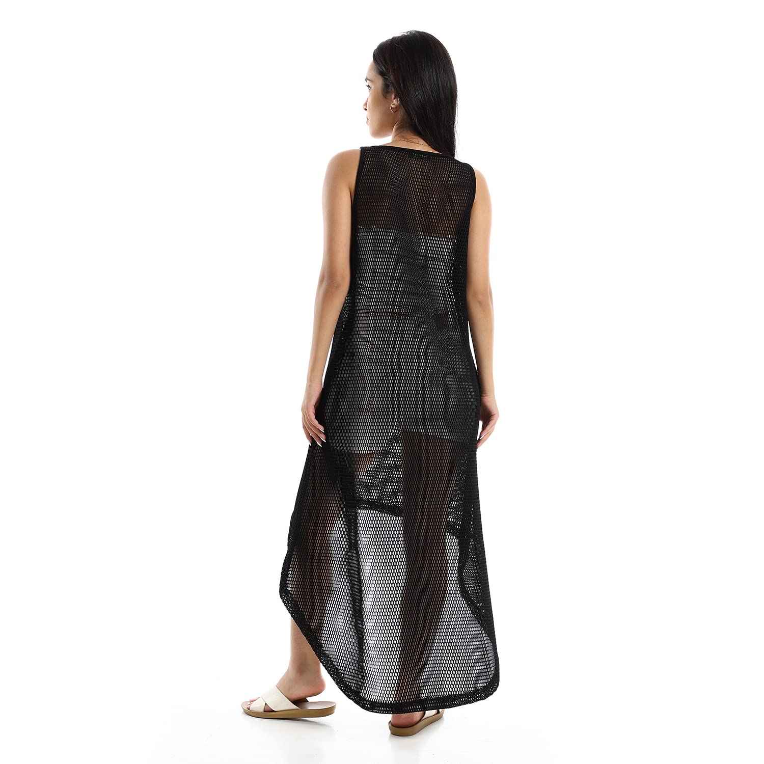 EEZEEY Womens High Low Sleeveless Net Coverup High Low Sleeveless Net Coverup