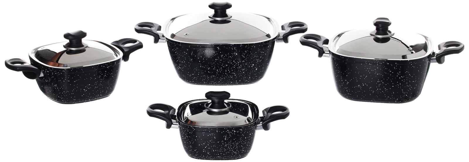 طقم أواني طهي جرانيت مربعة من 10 قطع توب شيف حلة مقاس 18 20 24 طاسة قلي 26 صينية