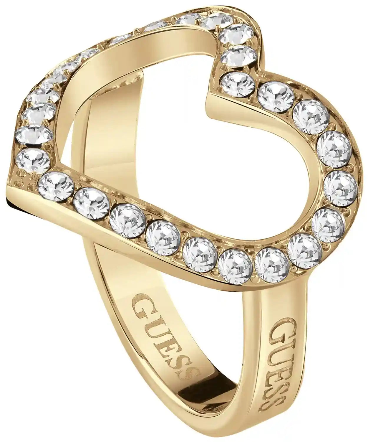 Guess UBR28001-56 Stainless Steel Filigree-Heart Engraved-Logo Ring for Women - Gold