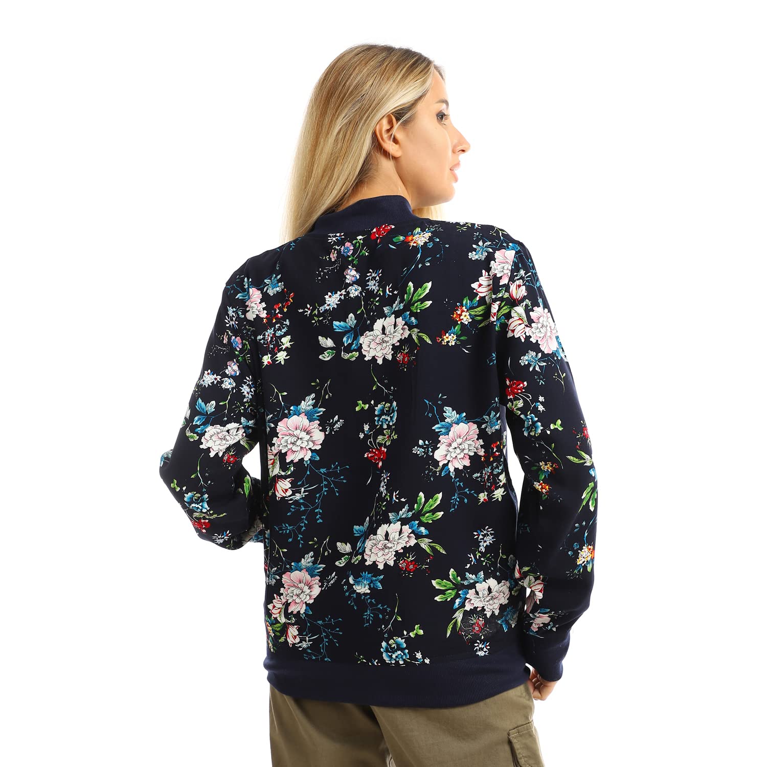 جاكيت هنلي للنساء من جميلة، تصميم مبطن ومطبوع بسوستة وجيوب