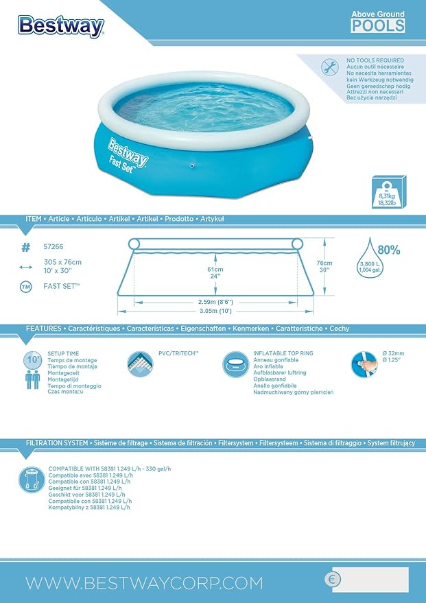 حمام سباحة قابل للنفخ Bestway 10 قدم – سريع التركيب