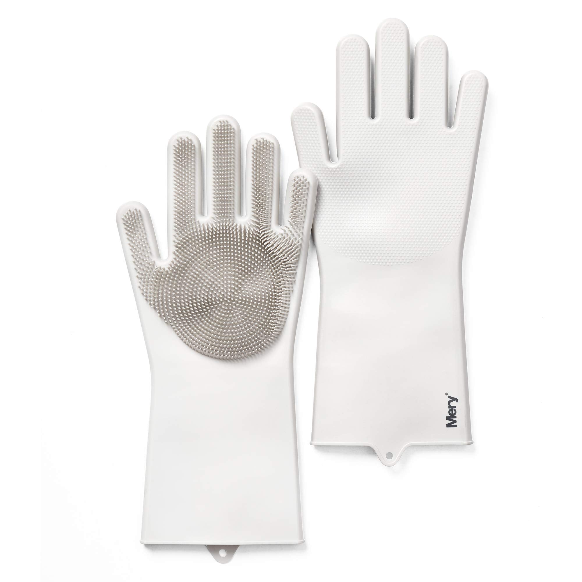 Mery Silicone Cleaning Gloves 2-Pack – Multi-Purpose Reusable Scrubbing Gloves (Light Grey)