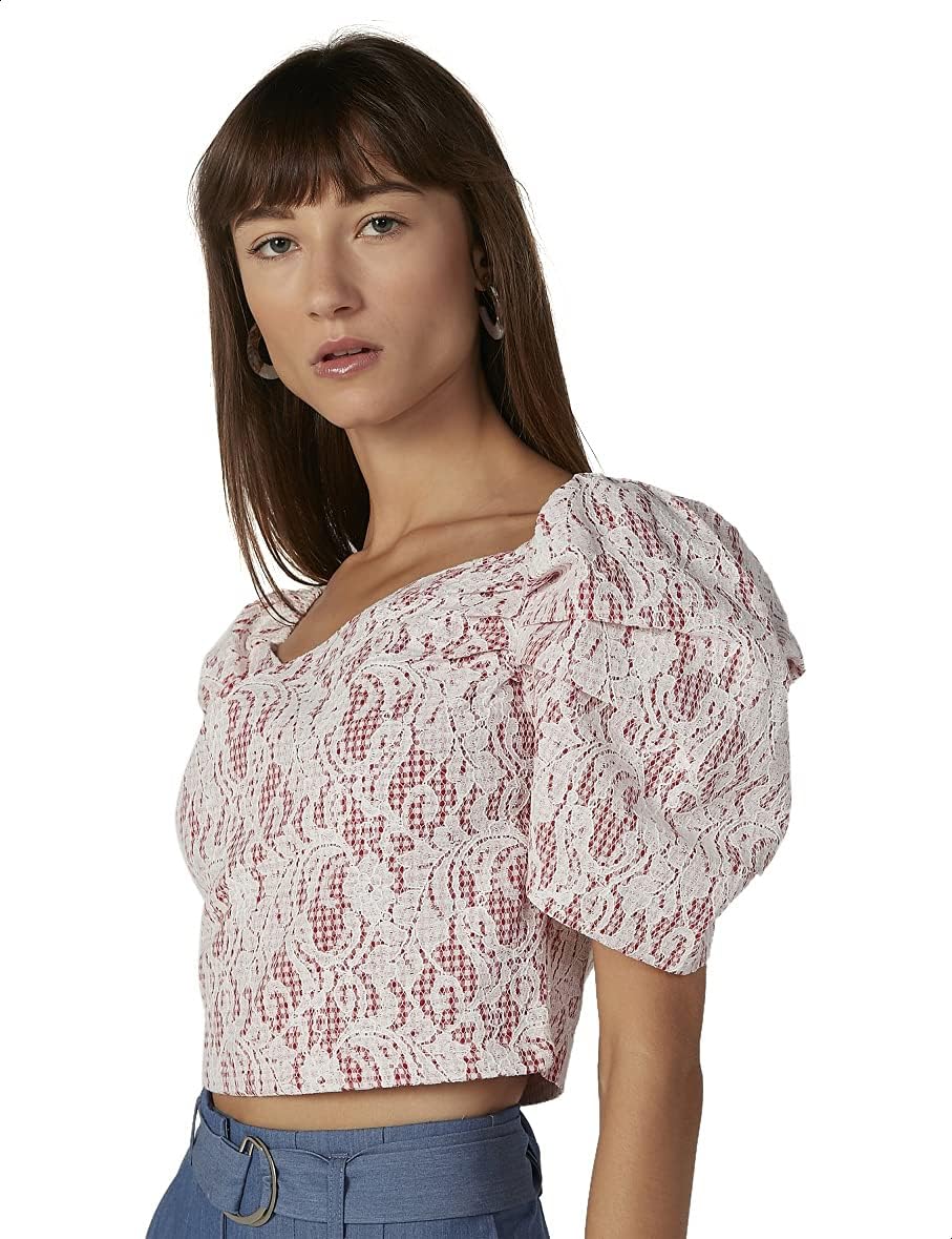 2Xtremz Lace V-Neck Puff Short Sleeves Blouse For Women