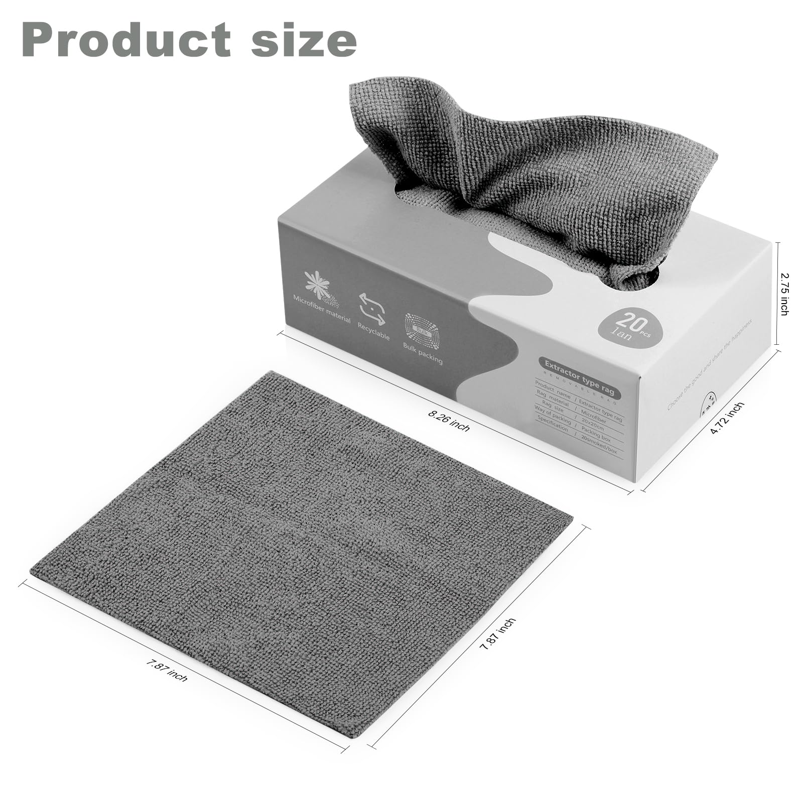Luiruey Microfiber Cleaning Cloth Rags in A Box (20 Count) - 7.9" x 7.9" Reusable Towels for Cars - Edgeless Terry Towels, Small Towel for Home, Kitchen