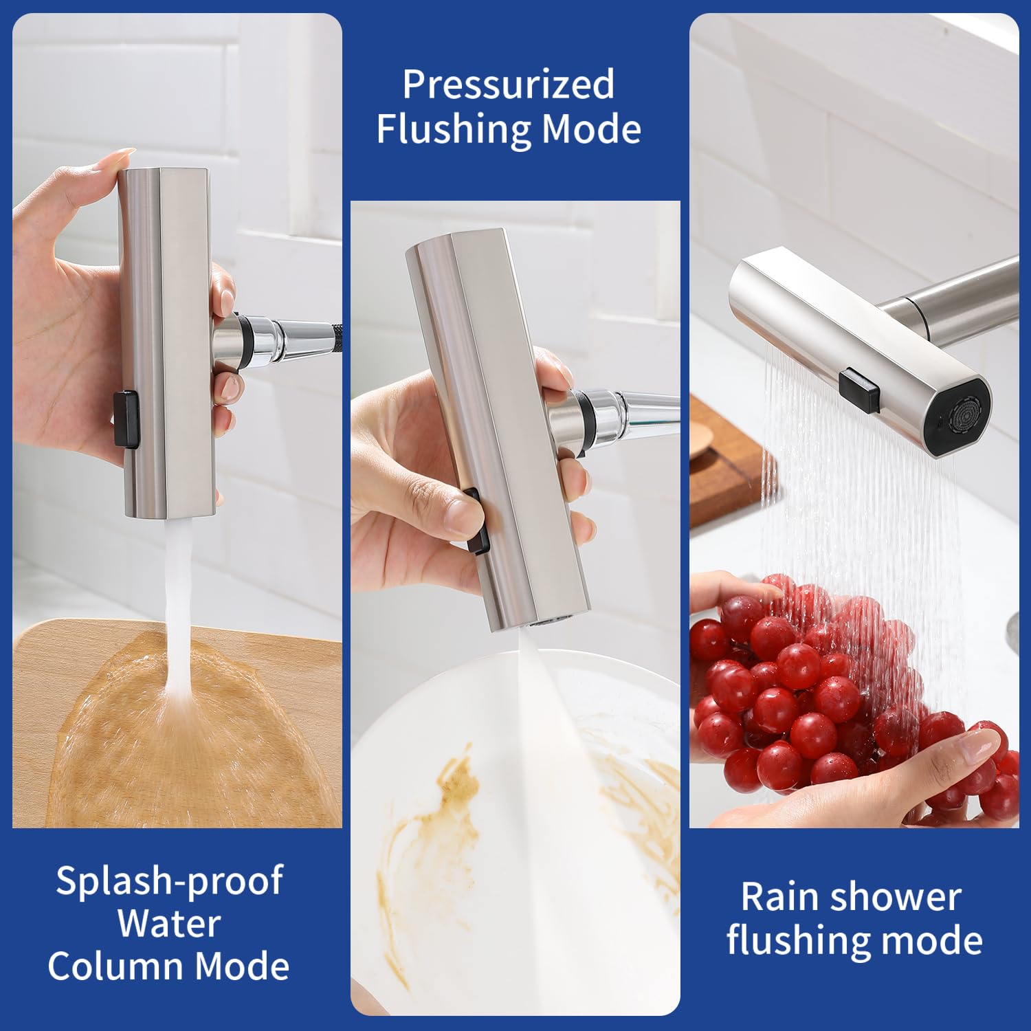 Deseegoal Head Switch Kitchen Faucets with Pull Down Sprayer, Three Function Sprayer Single Handle Sink Faucet 1 or 3 Hole Installation, 360°Rotatable Kitchen Sink Faucet