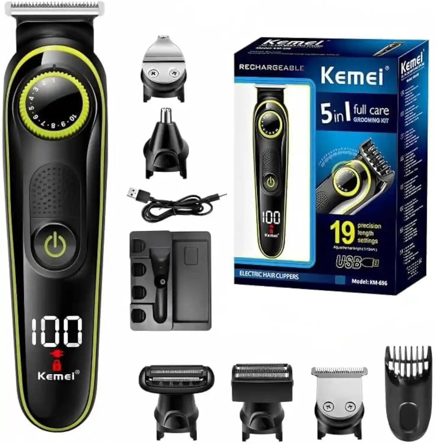 KEMEI KM-696 5 in 1 electric HAIR SHAVER full care grooming kit. Professional Body Ear Nose Hair, Men’s Beard Grooming Kit Mustache Trimmer, Cordless Electric Hair Clippers Haircut - Safqqa Egypt