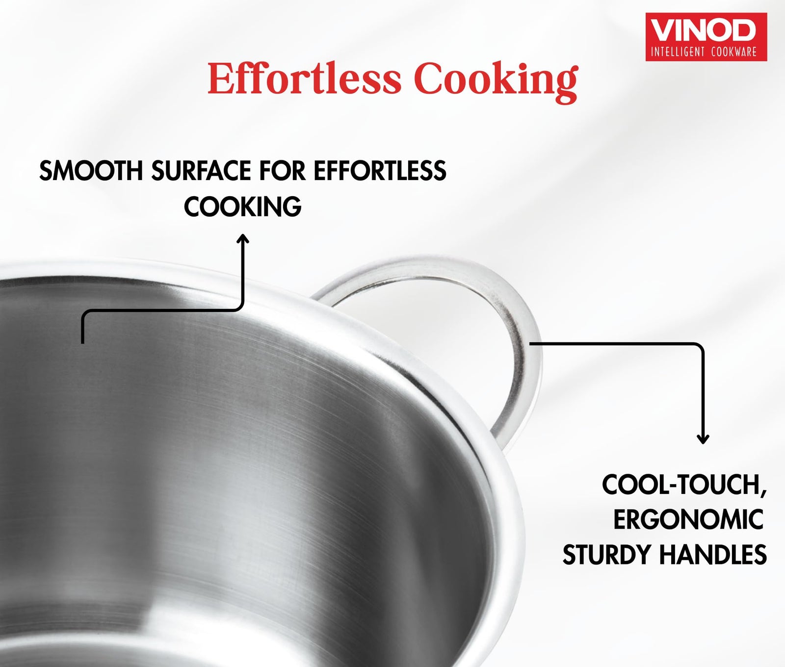 Vinod Tuscany Stainless Steel Cookware Set, 8 Pcs|Saucepan (14 cm/1.3 Litre), 3 Cassseroles (14cm,16cm & 18cm/1.3,2 & 2.8 L) Frypan (18cm) & 3 glass lids, SAS Bottom, Induction and Gas Stove Friendly