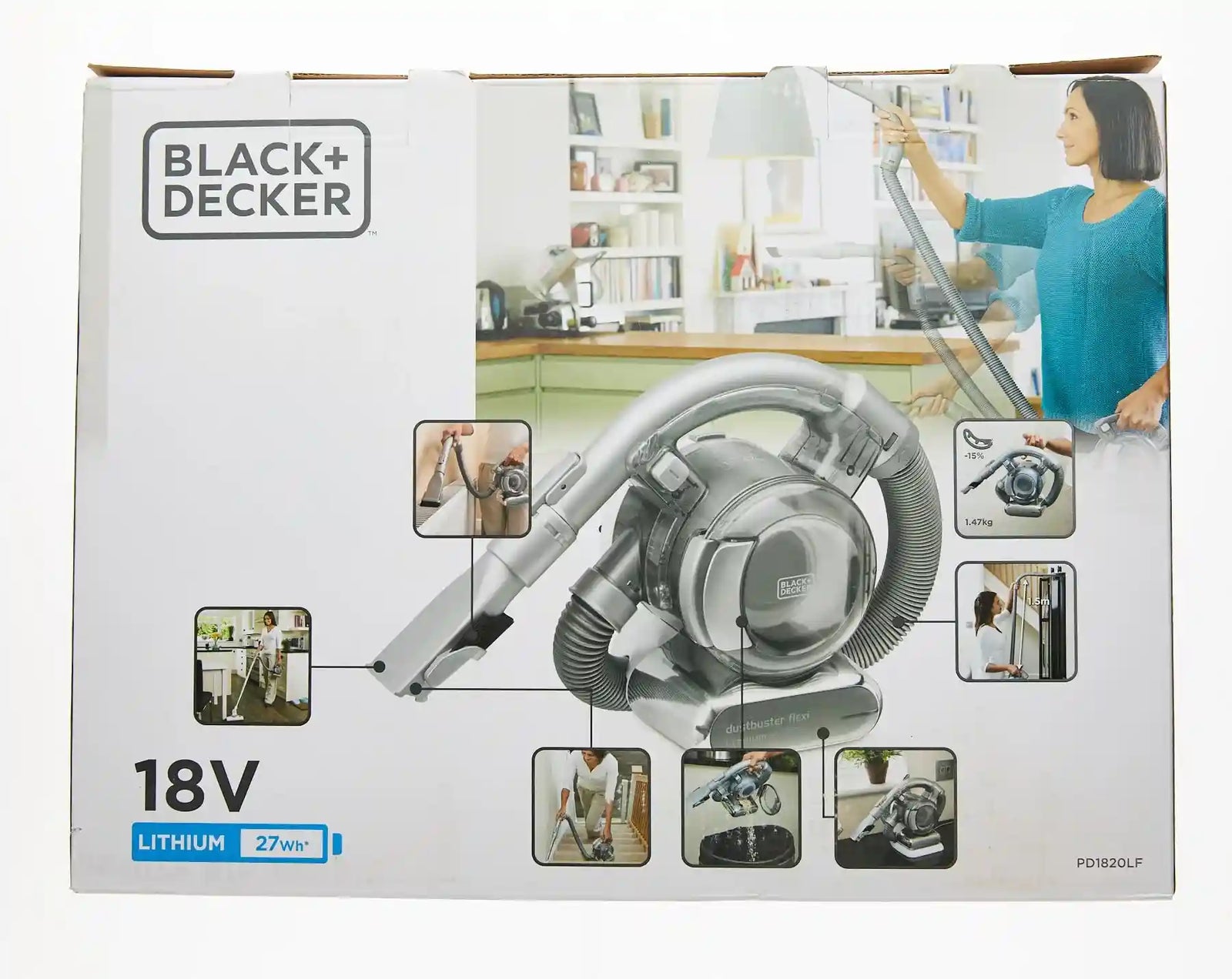 Black & Decker Hand Vacuum Cleaner with Floor Extension Kit, 18V Li-Ion, 25 W, Dark Titanium PD1820LF-GB