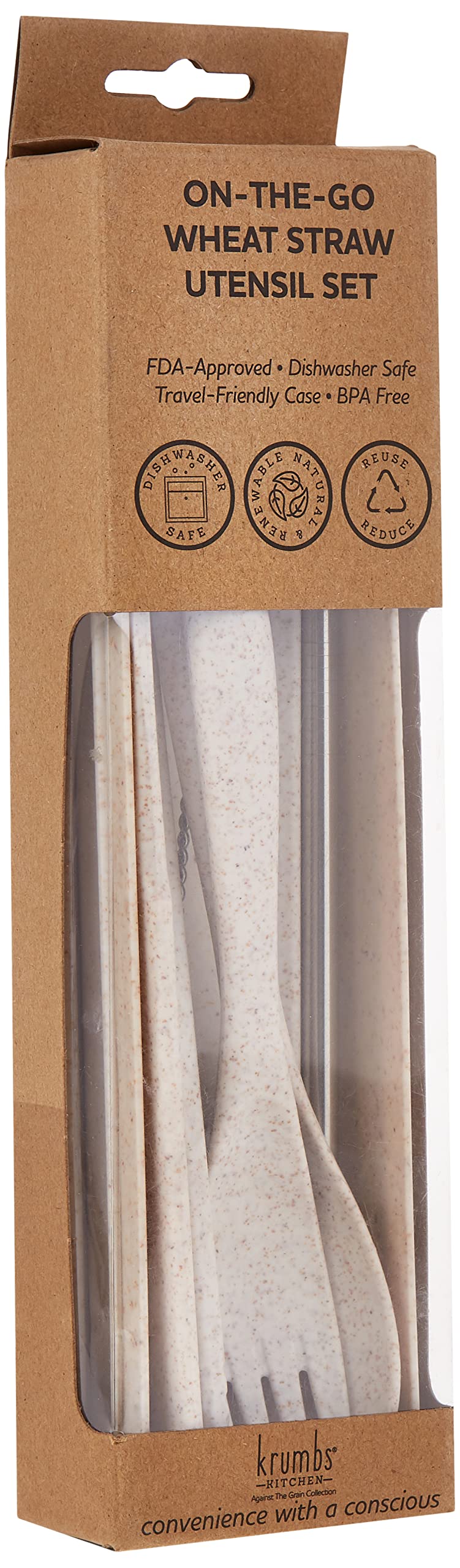ابقِ مستعداً وصديقاً للبيئة مع طقم أدوات المائدة من Krumbs Kitchen المصنوع من مادة قش القمح المستدامة. الطقم خفيف ومتين وقابل لإعادة الاستخدام، مما يجعله مثالياً للمدرسة، العمل، السفر،