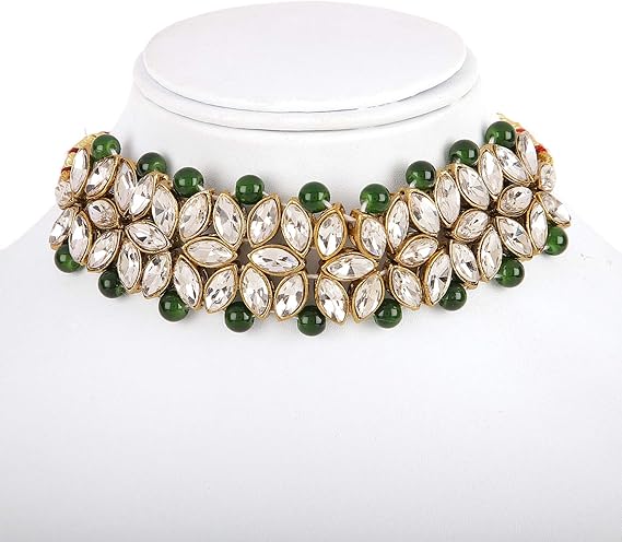 Shining Diva Fashion Women Choker Kundan Necklace Set Green Antique Design