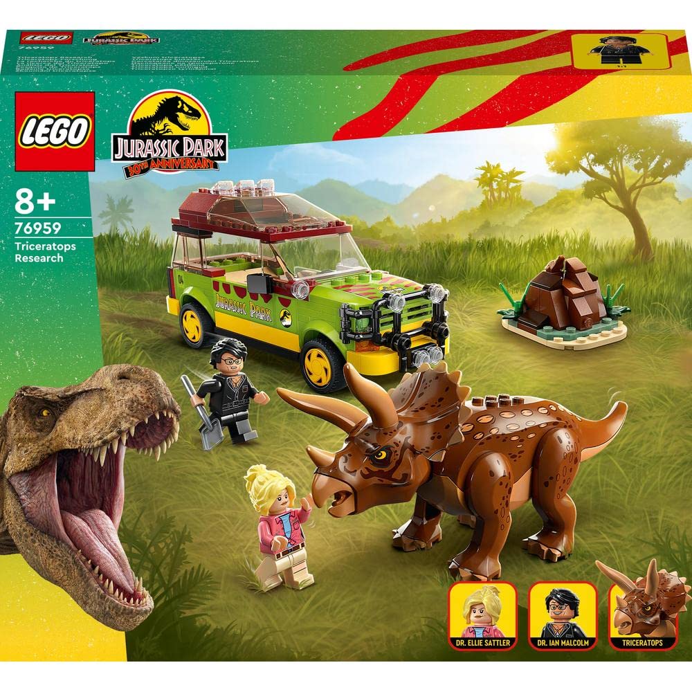 لعبة LEGO Jurassic Park Triceratops Research – مجموعة ديناصور ترايسيراتوبس مع سيارة Ford Explorer – إصدار الذكرى الـ30 للأطفال 8 سنوات+