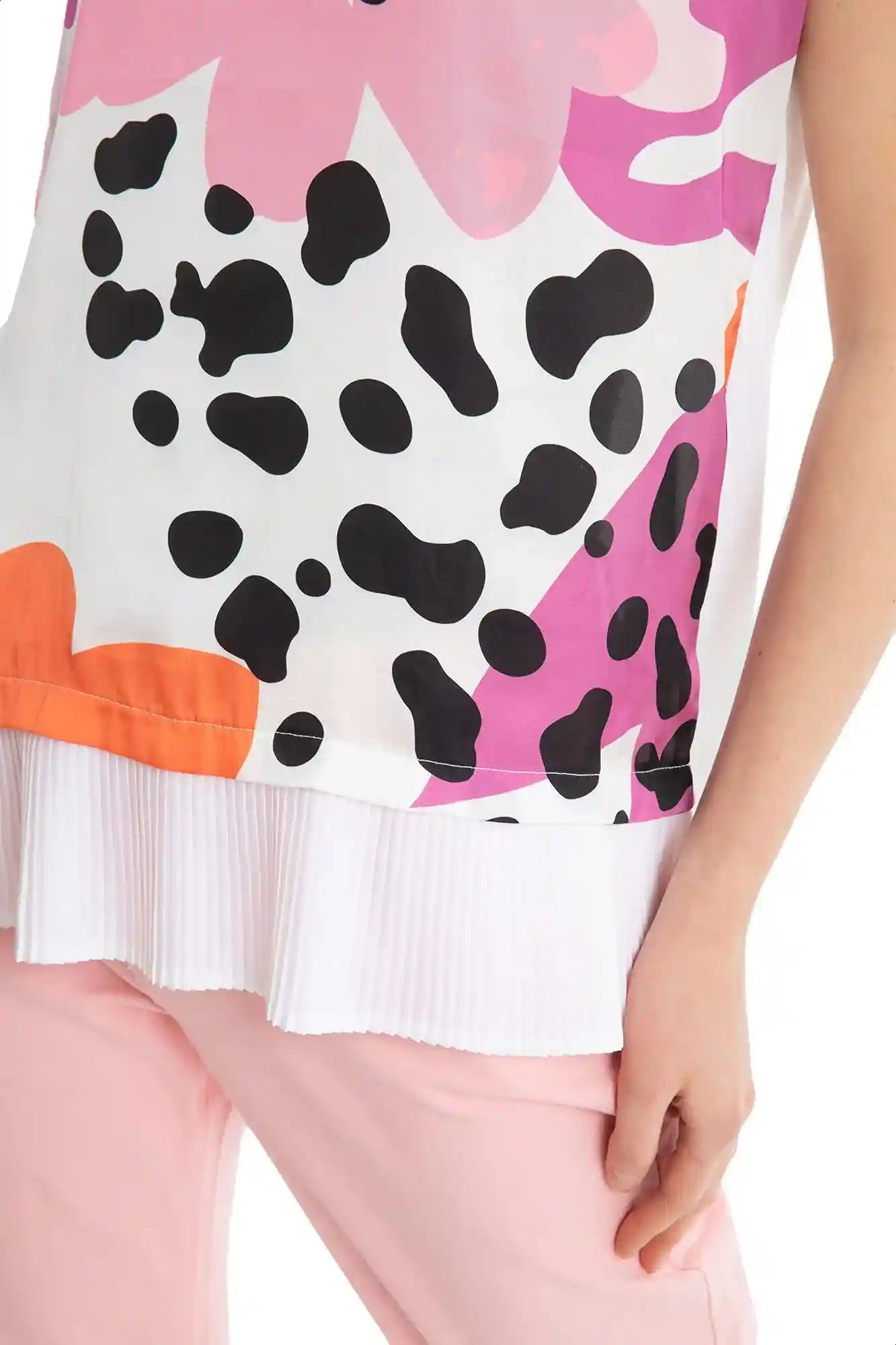 Dalydress Floral-Pattern Pleated Trims Round-Neck Short Sleeves Blouse for Women - Safqqa Egypt