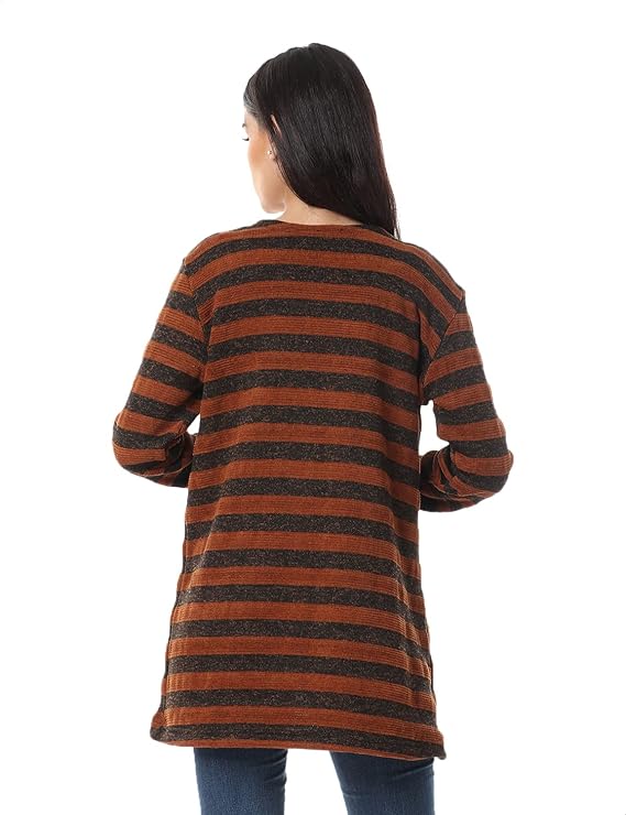 Jamila Women's Striped Open Cotton Cardigan with Front Pockets