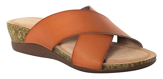 Pixi Women’s Faux Leather Cross Strap Wedge Sandals – Slip-On Design