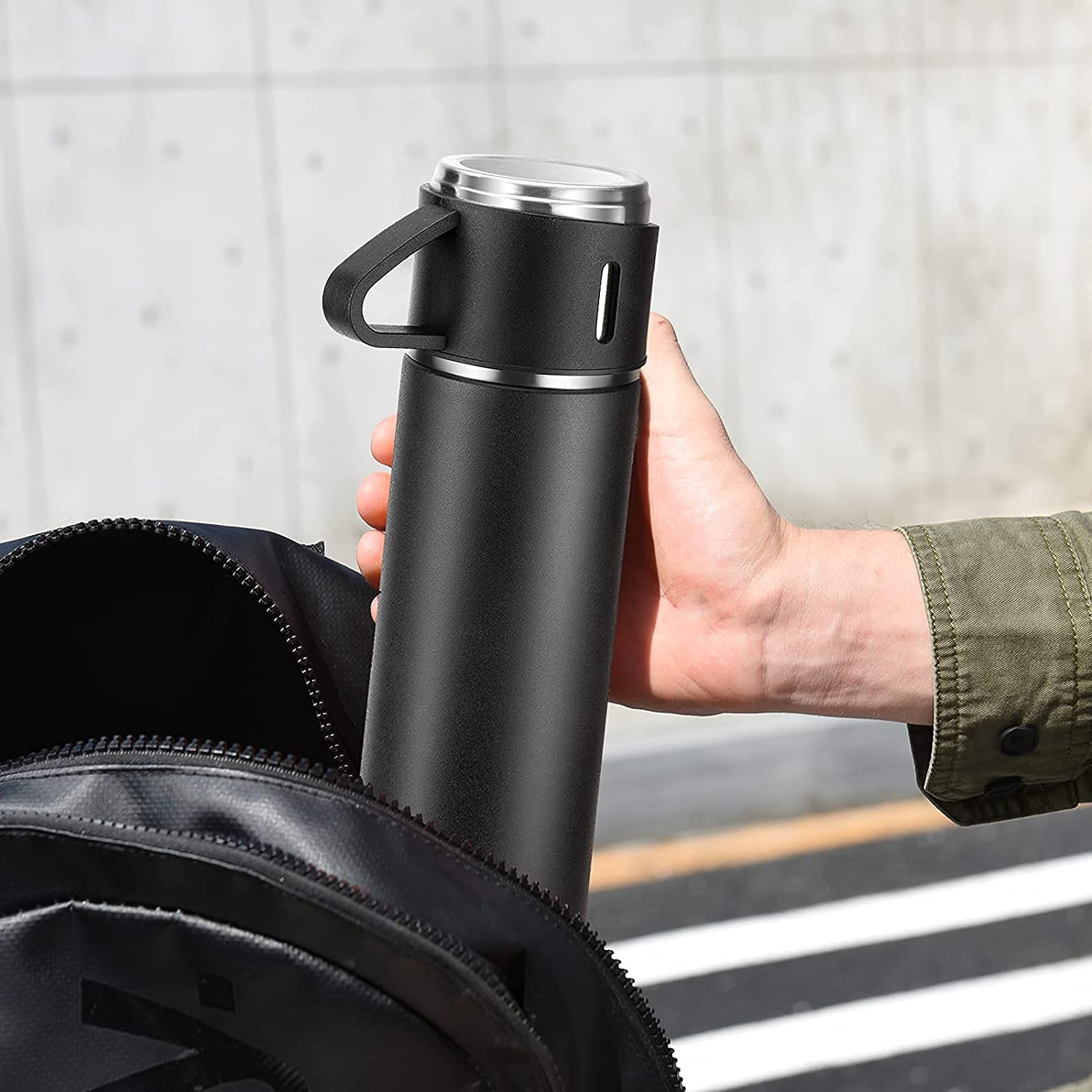 DEVICE OF URBAN INFOTECH Vacuum Insulated Flask Water Bottle, Double Wall Stainless Steel Thermal Bottle with Lid 3 Cup for Hot & Cold Water, Coffee Travel Thermos for Office & Outdoor (Black)- Damage Box - Have Scratches