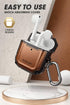 حافظة Supcase Unicorn Beetle Royal Series المصممة لـ AirPods 1 و 2، غطاء حماية كامل الجسم بتصميم قوي مع كارابينر لـ Apple AirPods الجيل الأول والثاني (بني)  