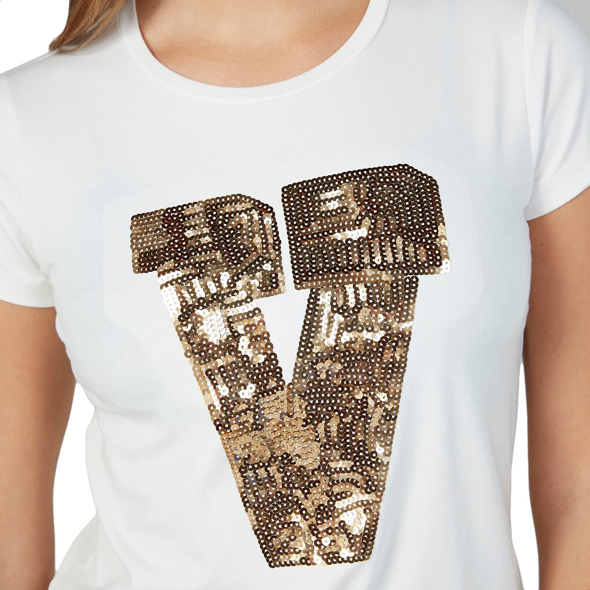 Sequin Detail Round Neck Short Sleeves T-Shirt For Women,Soft, breathable fabric for all-day comfort.