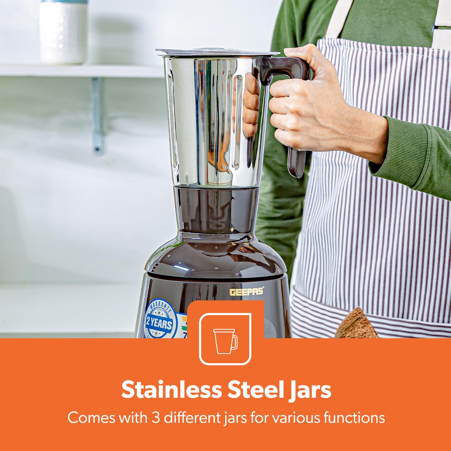 TMBBAINU 750W 3-in-1 Mixer Grinder – Powerful Motor, Stainless Steel Jars & Blades, 3-Speed Control, Overload Protection – Ideal for Chutney, Dry & Wet Grinding (Minor Scratch)