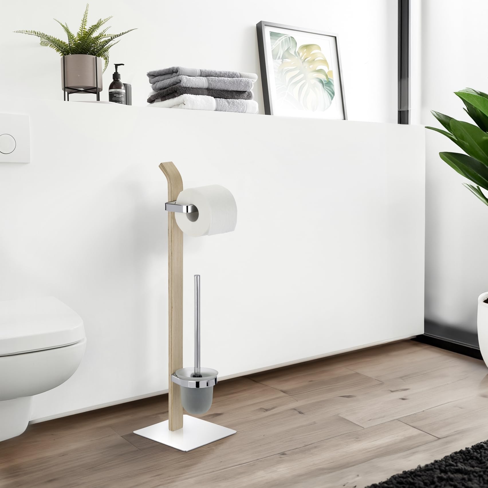 WENKO 20397100 Free standing toilet brush Samona Nature - Steel, 20 x 71.5 x 20 cm, Chrome