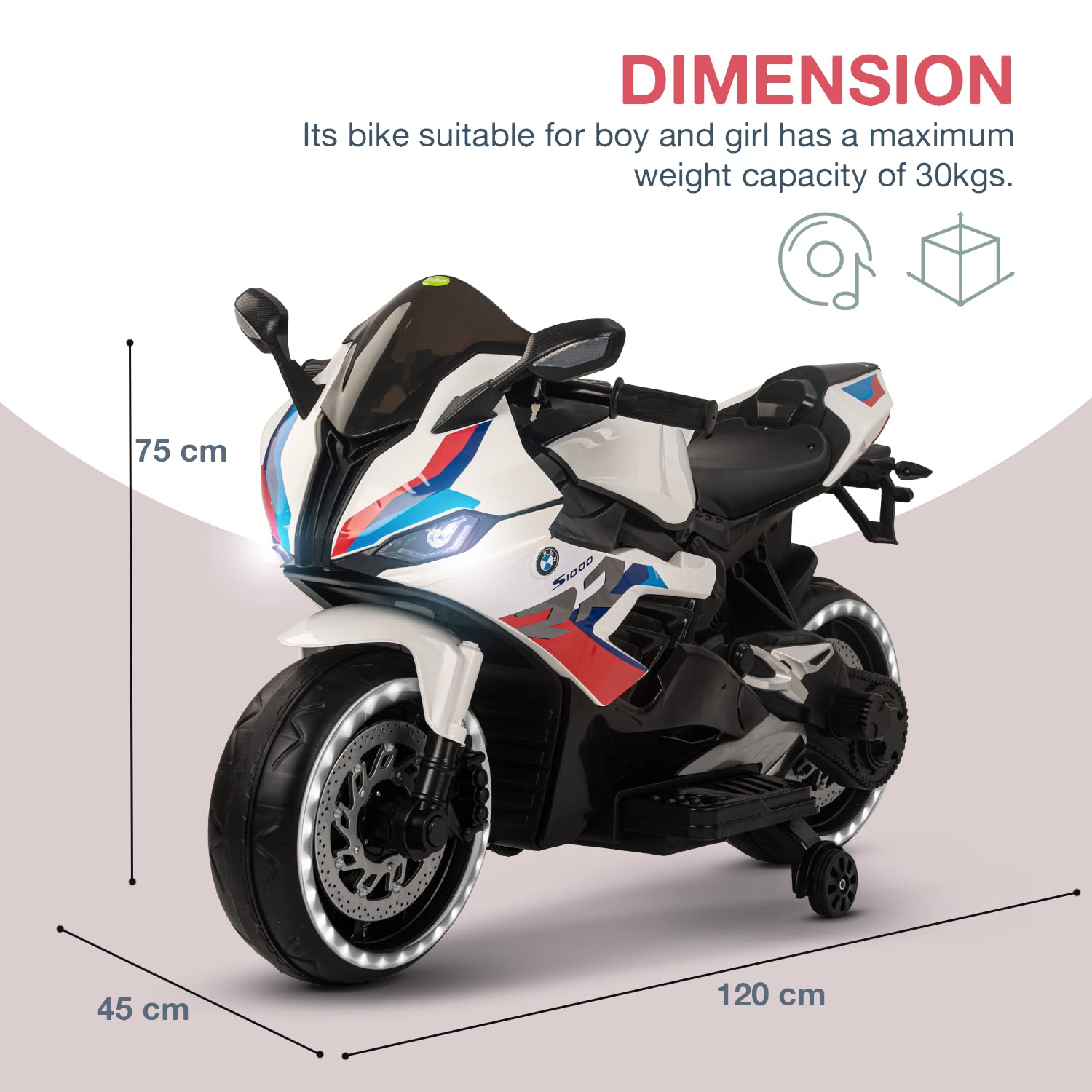 دراجة كهربائية برافو تعمل بالبطارية قابلة لإعادة الشحن دراجة سباق مزودة بأضواء وموسيقى لعبة ركوب للأطفال مناسبة للأولاد والبنات من عمر 3 إلى 8 سنوات من بايبي