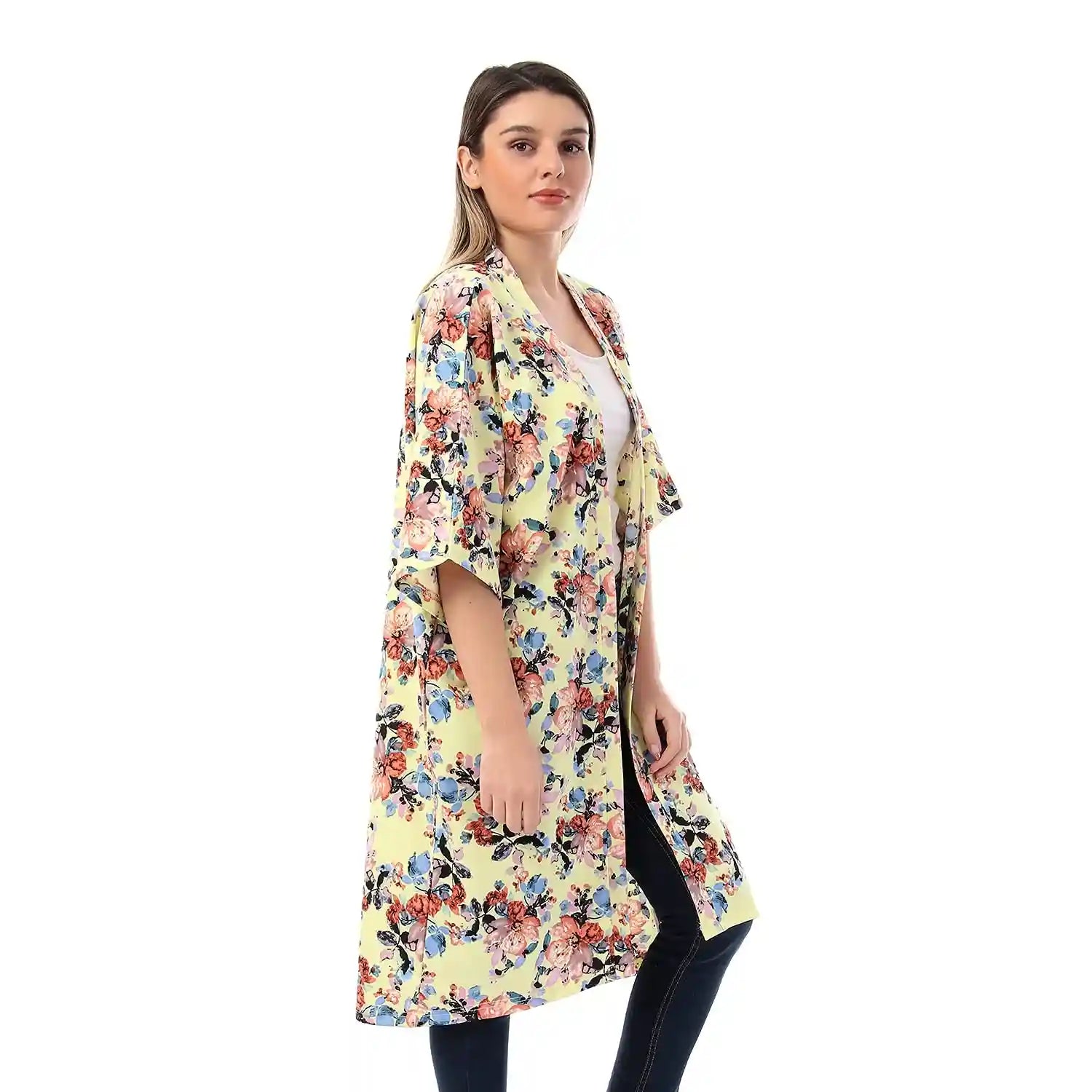 Jamila Women Cotton Floral Patterned Knee Length Kimono